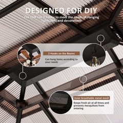 10×12 Hardtop Gazebo Double PC Roof Canopy W/Curtains and Net,Aluminum Frame