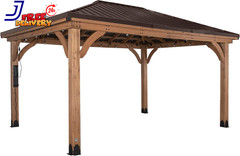 12&prime; x 16&prime; Cedar Wood Outdoor Gazebo Pavilion W/Hardtop Galvanized Steel Hip Roof