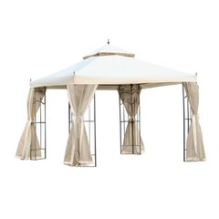 10&prime; x 10&prime; Steel Gazebo Outdoor Garden Canopy with Mesh Curtains, Cream White
