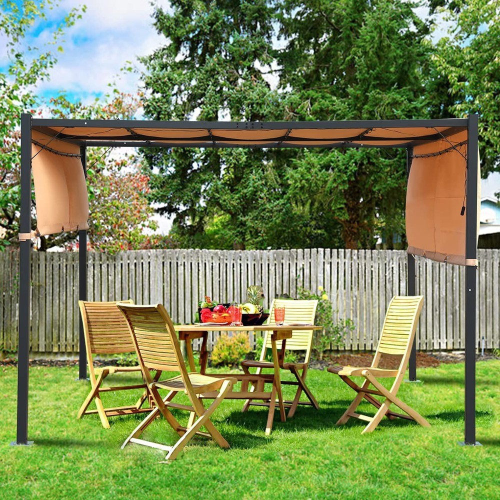10&prime; x 10&prime; Outdoor Pergola Gazebo Patio Canopy For Backyard Pool Deck Garden Tan