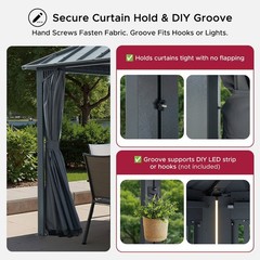 16 ft x 12 ft Aluminum Frame Steel Double Roof Hardtop Rectangular Gazebo, Grey