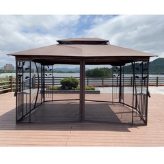 13x10ft Patio Gazebo Double Polycarbonate Roof Canopy with Curtains and Net
