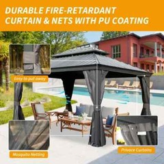 Domi 12x12Ft Hardtop Gazebo Double Roof w/Curtain&Netting,Built-in gutter system