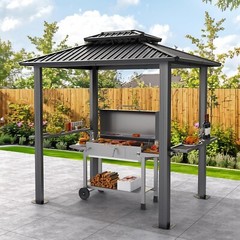 COBIZI 6×8 Hardtop Grill Gazebo Galvanized Steel Double Roof Outdoor PatioCanopy