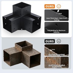 4 »x4 » Pergola Bracket Kit Inner 3.7 »x3.7 » 3-Way Woodworks DIY Post w/ 4 Base