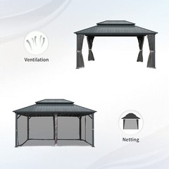 Domi 12’ x 14’ Hardtop Gazebo Outdoor Aluminum Gazebo w/Netting, Gray