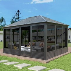 Domi 14.6×11.2 FT Sunroom,All-Season Solarium w/Movable PE Screen,Sliding Door