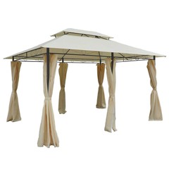 Large Outside Relaxing Cabana w/ Steel Frame & Removable Curtains, Cream White