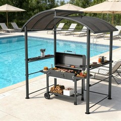 Hardtop BBQ Grill Gazebo with 2 Side Shelves, 94.5&Prime;x59.1&Prime;x90.6&Prime;, Dark Gray