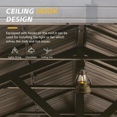 Cedar Wood 12&rsquo;x20&prime; Outdoor Gazebo with Versatile Ceiling Hooks & Sloping Roof