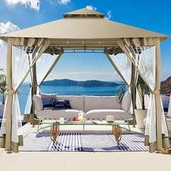 10×10 Patio Gazebo with Mosquito Netting Outdoor Heavy Duty Party Canopy Tent
