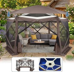 13×13 ft 6 Sided Pop up Gazebo Screen House Tent Mesh Removable Top Camping Yard