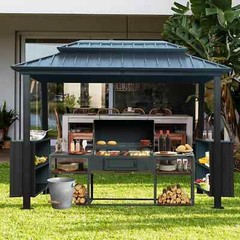 SHPAI 6&rsquo;×10&prime; Outdoor Hardtop Metal Grill Gazebo w/ Double Roof for Patio,Grey