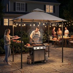 8&prime; x 5&prime; Hardtop Grill Gazebo with Double Roof BBQ Gazebo