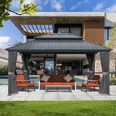 Domi 12’ x 14’ Hardtop Gazebo Outdoor Aluminum Gazebo w/Netting, Gray