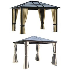 Outdoor Patio Canopy Party Gazebo Shelter Hardtop w/ Mesh and Curtains