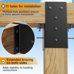 Heavy Duty 4×4 Pergola Brackets Kit – 14 Gauge Post Top Rafter Wall Mount, Black