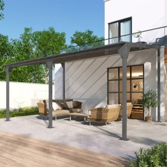 14.76*9.22 FT Wall-Mounted Gazebo with Powder-Coated Iron Frame & PC Roof Panels
