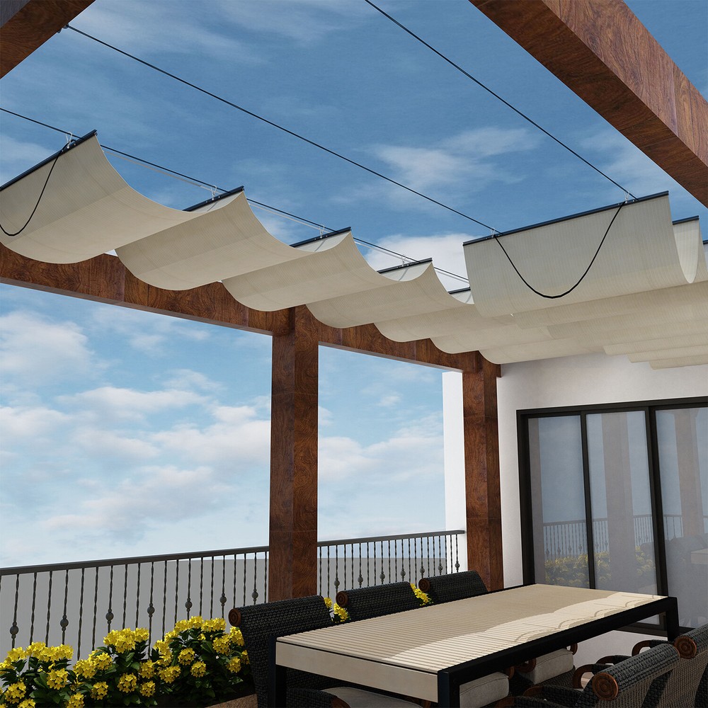 Retractable Canopy Cover Yard Garden Awning Pergola Shade w/ Steel Wire Beige