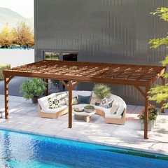 12&prime; x 20&prime; Outdoor Wood Pergola Gazebo with Stable Structure, Brown
