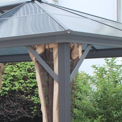 12&prime; x 10&prime; Hardtop Gazebo Aluminum Frame Pergola with Netting and Window, Grey