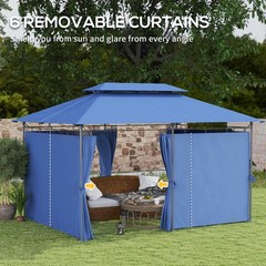 Spacious Double Roof Patio Gazebo with Shelves and Netting for Lawn & Backyard