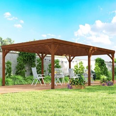 12&prime; x 20&prime; Outdoor Wood Pergola Gazebo with Stable Structure, Brown