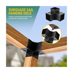 4×4 Pergola Brackets 3-Way 90° Right Angle Corner Extension Bracket Woodwor
