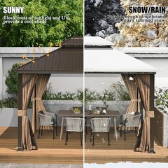 Domi 12’ x 16’ Hardtop Gazebo Outdoor Aluminum Gazebo w/Netting & Curtains,Brown