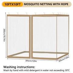10ftx10ft Replacement Mosquito Netting w/Zipper Gazebo Screen Canopy Mesh Walls