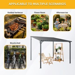 10x10FT Outdoor Pergola Lean to Wall-Mounted Carport Galvanized Steel for Garden