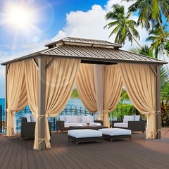 10×12 Hardtop Gazebo,Galvanized Steel Double Roof Patio Gazebo w/Curtain Netting