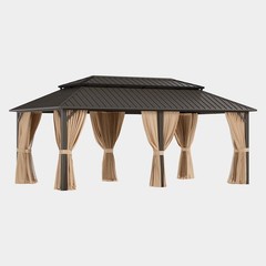 Hardtop Gazebo Dual Roof Netting & Curtains Galvanized Steel for Patio Garden