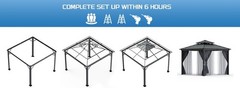 12x12Ft Heavy Duty Hardtop Gazebo Double Metal Roof Aluminum Frame w/Net Curtain
