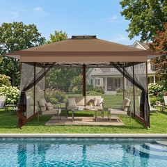 10x15FT Outdoor Gazebo Pop Up Patio Gazebo with Mosquito Netting Canopy Tent NEW