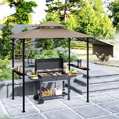 8&prime; x 5&prime; Grill Gazebo, 2-Tier Outdoor BBQ Gazebo, Brown