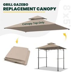 5×8 Ft Grill Gazebo Replacement Canopy Top Cover For Model L-GG001PST-F Khaki