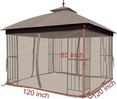 Tan Mosquito Netting for 10 Foot Gazebo Replacement Polyester Material
