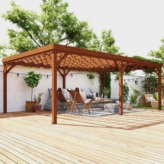 12&prime; x 20&prime; Outdoor Wood Pergola Gazebo with Stable Structure, Brown