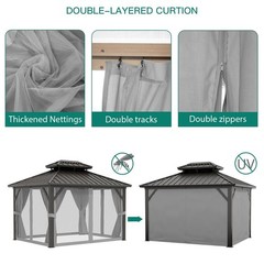 10×12 FT Hardtop Gazebo,Galvanized Steel Double Roof Patio Gazebo with Netting