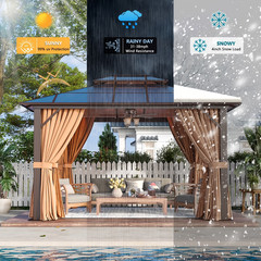 10 x 12 ft Hardtop Gazebo with Nettings and Curtains, Steel Double Roof Gazebo