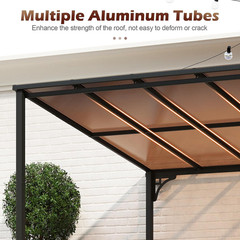 10X13 Ft Lean-To Wall-Mounted Gazebo, Large Hardtop Pergola with Sloped Polycarb