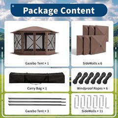 13×13 ft 6 Sided Pop up Gazebo Screen Tent Sun Shelter Camping Canopy Outdoor