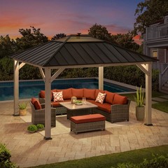 11 ft. x 13 ft. Grayden Cedar Framed Gazebo Black Steel Polycarbonate Hip Roof