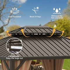 Domi 10’ x 12’ Hardtop Gazebo Outdoor Aluminum Gazebo w/Curtains and Net, Brown