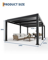 12ft x 20ft Adjustable Louvered Roof Supported All-Aluminum Louvered Pergola Wit