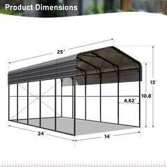14x25x13ft Carport Heavy Duty Outdoor Metal Car Shelter Garage for RVs Harvester