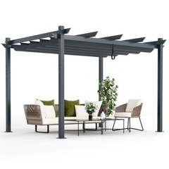 10&prime; x 12&prime; Patio Aluminum Retractable Pergola Canopy Sun Shelter W/ Grape Trellis