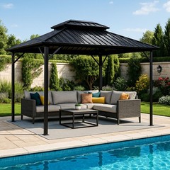 10&rsquo;x10&prime; Heavy Duty Hardtop Gazebo Double Iron Roof Steel Canopy Aluminum Frame
