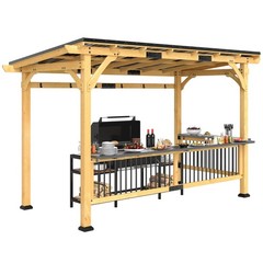 Wooden BBQ Gazebo 13x6ft with Steel Roof Expanded Storage Space Natural